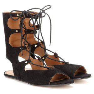 CHLOE SHOES SUEDE LEATHER MID CALF GLADIATOR FOSTER SANDALS sz IT 38 7 US